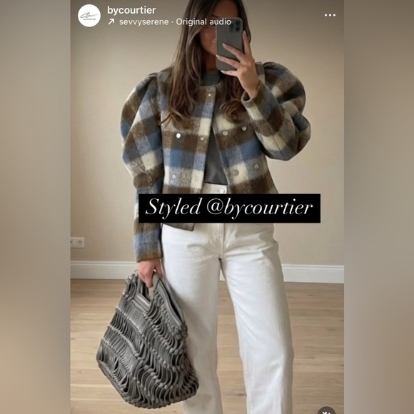 NEW $98 Olivia Plaid Puff Sleeve Jacket - Picture 2 of 6